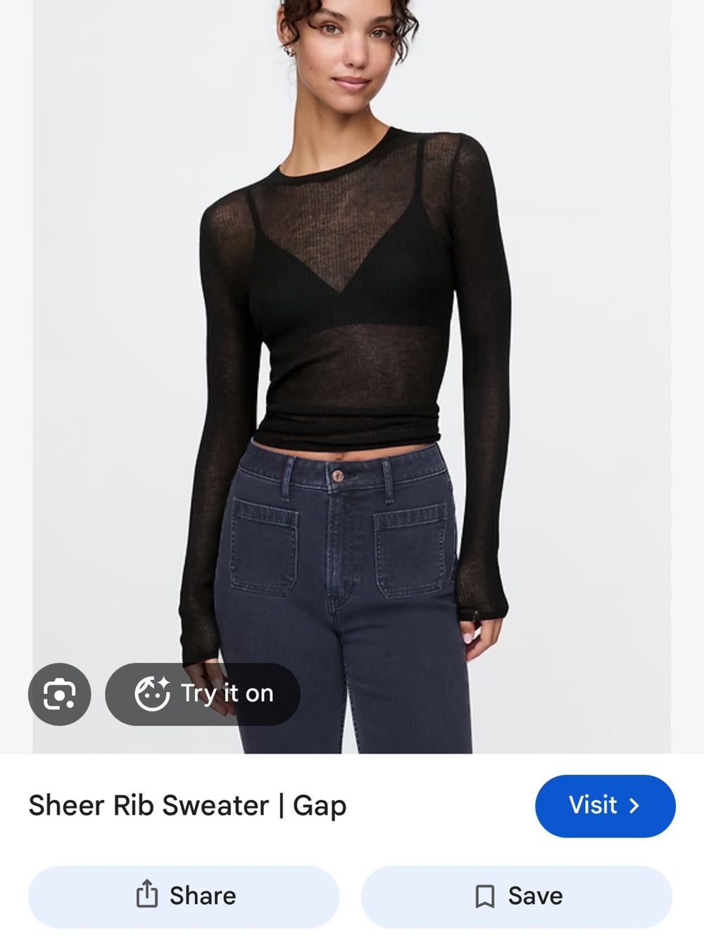 Gap Sheer Rib Long-Sleeve Top in I Black